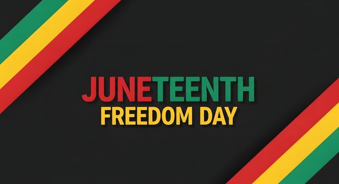Juneteenth freedom day banner with red, yellow, and green stripes on a black background