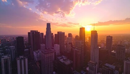 Obraz premium City Skyline at Sunset with Skyscrapers.