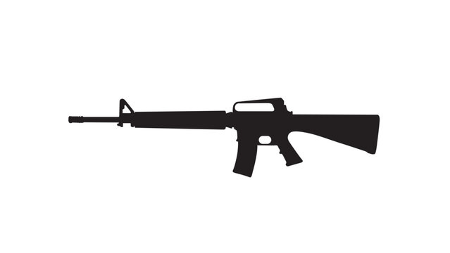 M16 rifle silhouette vector on white background. M16 gun silhouette.