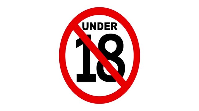 Under 18 Age Restriction Warning Sign Animation on white background