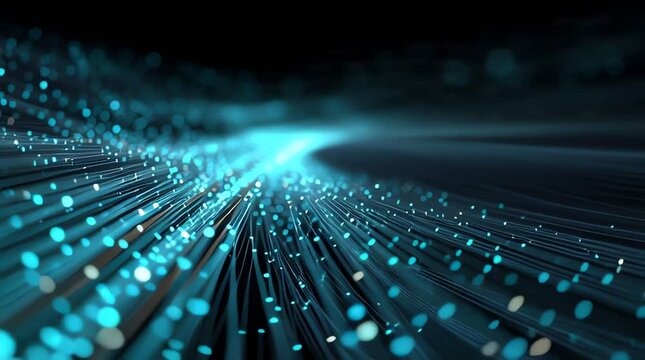 Abstract display of flowing azure energy a digital representation of interconnected data streams across a darkened atmosphere signifying technological advancements