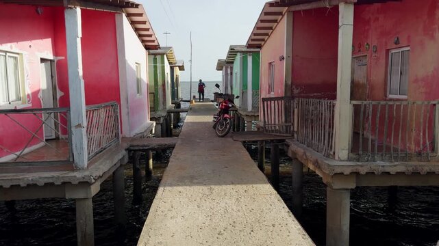 Walkway between stilt houses on Lake Maracaibo, Venezuela