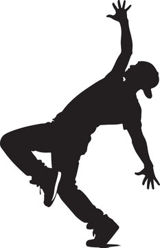 Silhouette of a Breakdancer Performing Urban Hip Hop Dance Moves on White Background