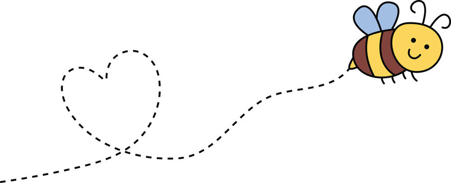 Cute bee flying with heart trail illustration.