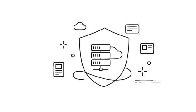 Digital data security concept with server and shield illustration.