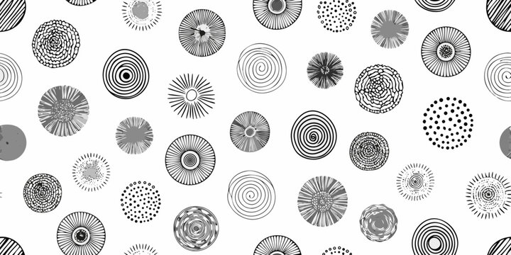 Seamless pattern of hand drawn circles with various intricate designs
