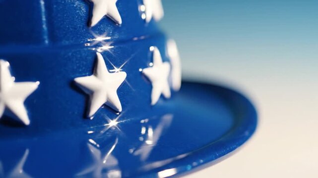 Blue Uncle Sam Hat with White Stars Close Up Sparkling Festive American Celebration