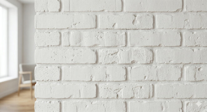 Close-up of a rustic white brick wall in a minimalist interior setting