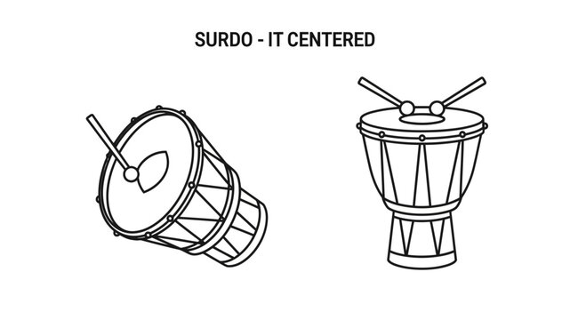 Surdo Drum, Brazilian Percussion Instrument, Line Art Illustration