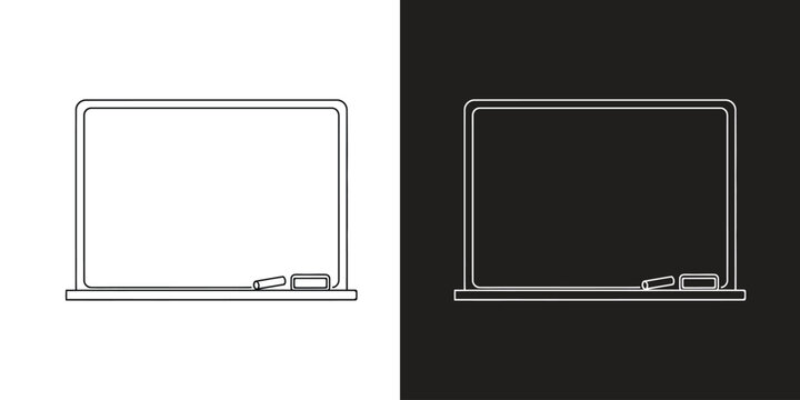 Minimalist black and white line drawing of a blackboard , isolated on contrasting backgrounds, perfect for modern tech designs.
