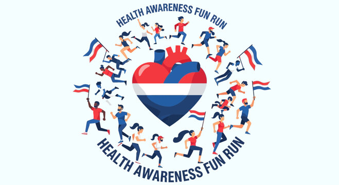 People Running Around A Heart Symbol Illustrating Health Awareness Event Promotion