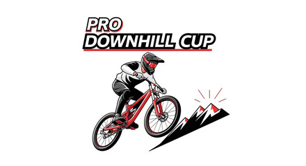 Fototapeta premium Pro Downhill Cup: Mountain Biking Competition Depicted in a Dynamic Illustrated Style