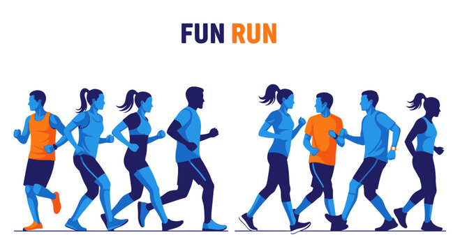 People Running Together in a Group During Fun Run with Vivid Colors and Silhouettes