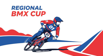 Obraz premium Regional BMX Cup Competition Illustrative Design Emphasizing Speed and Agility During Cycling Event