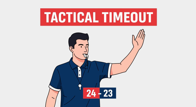 Referee Signals Tactical Timeout During Basketball Game With Score Indication Illustration