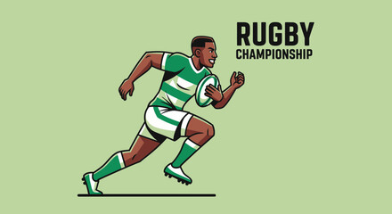 Obraz premium Rugby Champion Running Forward, Vector Illustration of the Athlete, Dynamic Motion