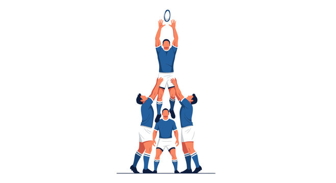 Rugby Players Contesting for the Ball During a Lineout in a Professional Game