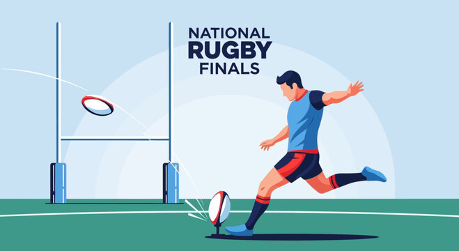 Rugby Player Kicking Ball Towards Goal Post, Demonstrating Athleticism And Competition