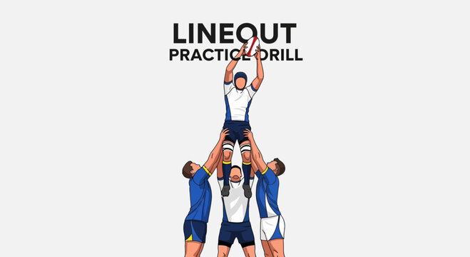 Rugby Team Lineout Practice Drill Depicted Illustration of Sports Players Working Together