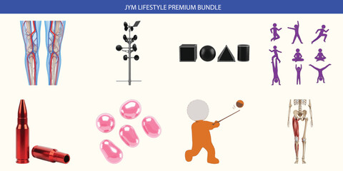 Naklejka premium A collection of fitness and exercise related objects and people