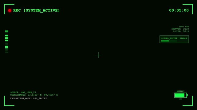 Camera Settings and Satellite Data Interface with System Active Display.