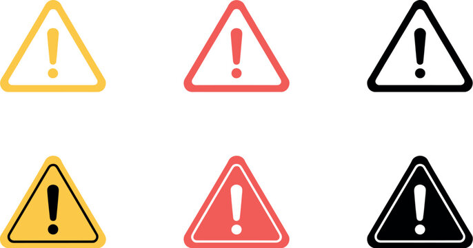 Warning icon exclamation mark triangle symbol alert precaution attention vector flat design for website logo UI isolated background