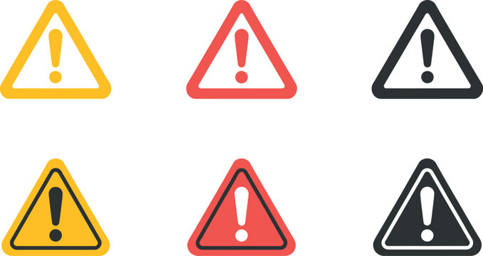 Warning icon exclamation mark triangle symbol alert precaution attention vector flat design for website logo UI isolated background
