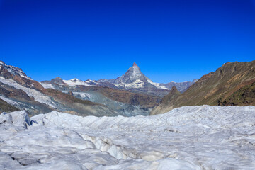 Naklejka premium Mountain panorama with Gorner Glacier and Matterhorn in Pennine Alps, Switzerland
