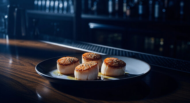 A plate of sushi on a table in a restaurant