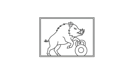 Fototapeta premium Wild Boar Lifting Kettlebell, Strength Training, Fitness, Animal Athlete, Gym Workout