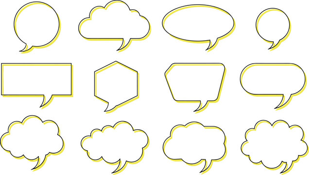 Speech bubble icons silhouette vector illustration featuring comic dialogue shapes, decorative communication motifs, and graphic design patterns