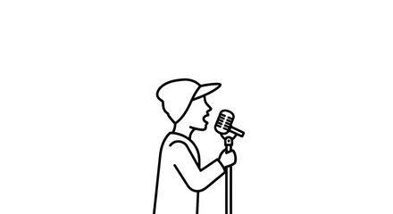 Fototapeta premium Singer with Microphone, Rapper in Cap, Live Performance, Music Icon, Studio Recording