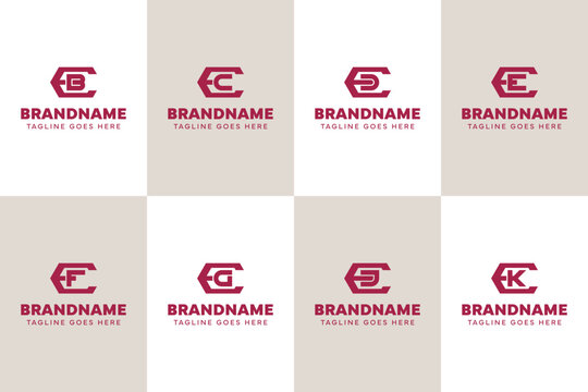 Letters EB EC ED EE EF EG EJ EK Hexagon Monogram Logo Set, for BE CE DE EE FE GE JE KE initials