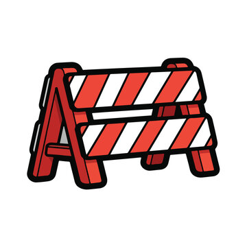 A red and white striped construction barrier