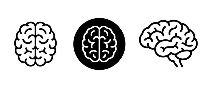 Three distinct human brain in black and white with one on a black circle background