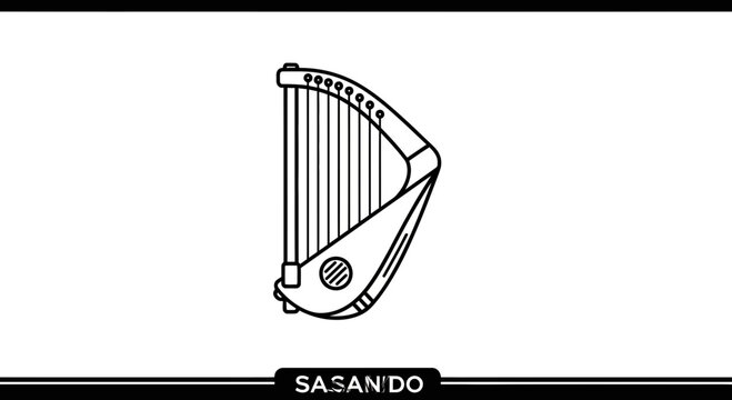 Simple Line Art Illustration of a Harp, Musical Instrument, Vector Graphic