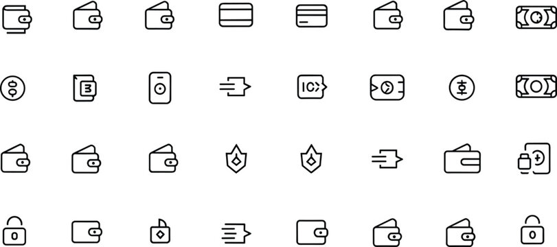 Finance icons, digital wallet, online payment, credit card, currency, security shield, lock, fintech design, transaction arrows, user profile, money transfer