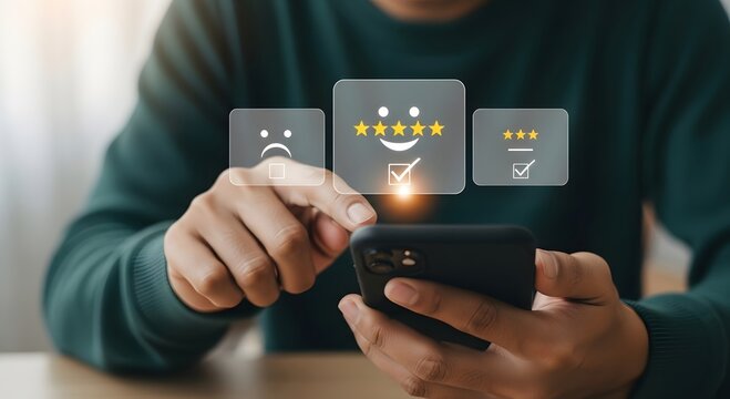 Customer experience surveys online feedback rating scale using smartphone for business growth success