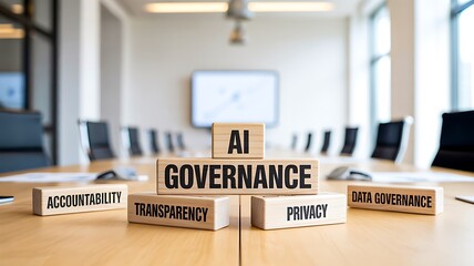 Obraz premium AI governance concept with blocks representing accountability transparency and privacy in technology 