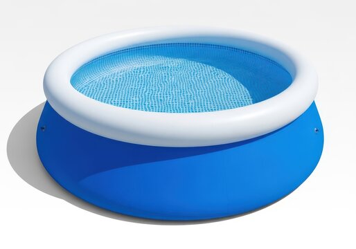 Inflatable kiddie pool with blue and white color scheme