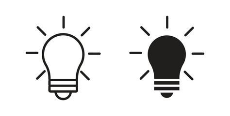 Bulb icon design line and solid vector pack on white background © No