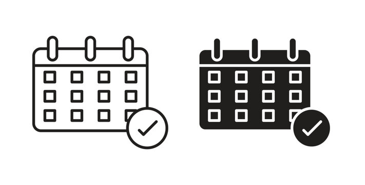 Calendar check icon design line and solid vector pack on white background