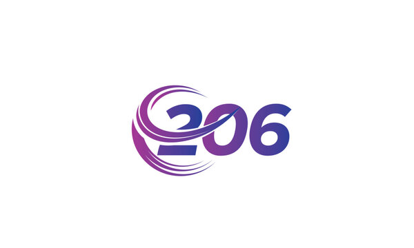 206 Number Logo Design with Purple Gradient Swirl Circle