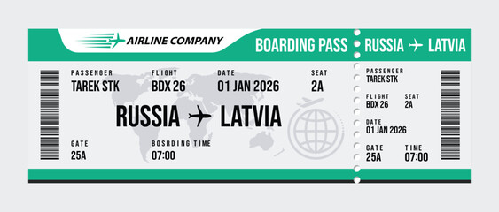 Airline boarding pass for russia to latvia flight airline ticket travel © Iconic Tarek