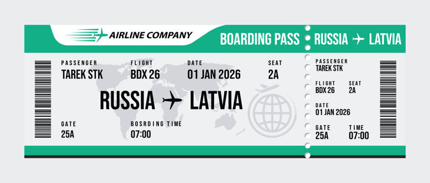Airline boarding pass for russia to latvia flight airline ticket travel