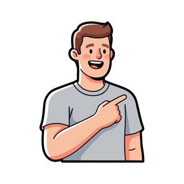A smiling cartoon man pointing to the side