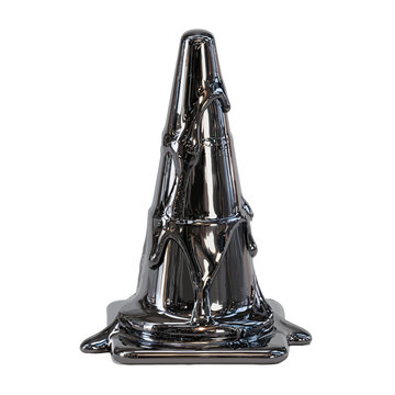 Metallic, melting cone shape with smooth, reflective surfaces