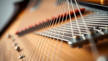 clavichord. Close-up of a clavichord's intricate string and plectrum mechanism, showcasing precise symmetry. event programs, museum guides, designed for cultural heritage projects and event programs.