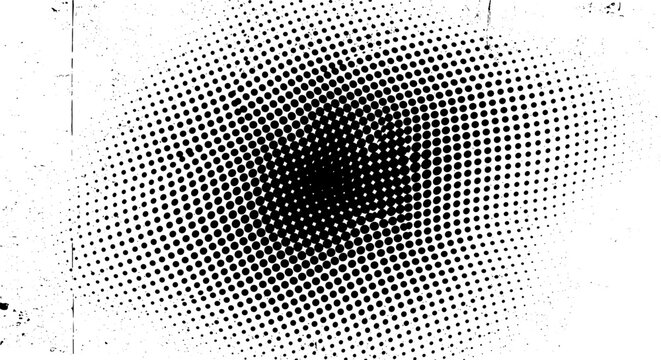 Abstract radial halftone pattern with a vortex effect and grunge texture graphic