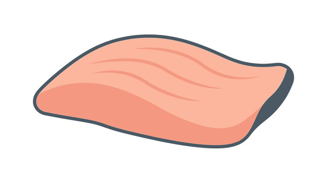 Minimal flat vector illustration of a fish fillet (boneless), clean smooth shape, seafood preparation concept, simple geometric form, clean outline, limited solid colors